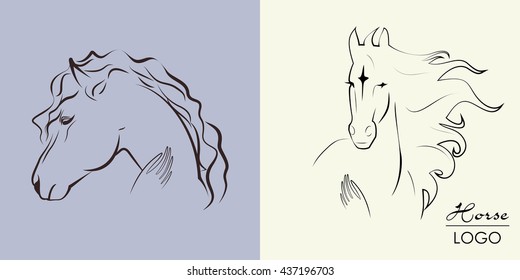 Vector logo head Horse with mane and human hand, symbol sign icon