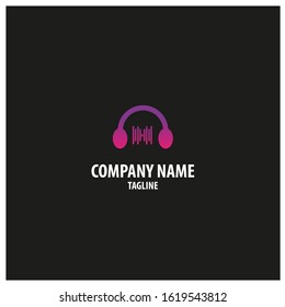 Vector logo with headphone and vibration tone design elements. Can be used for music companies