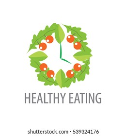 Vector logo healthy eating, leaves, time