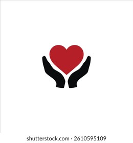 Vector logo heart, caring hands, compassion icon, love vector logo, kindness design, support emblem, humanity artwork.	