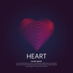 Vector Logo Heart Color Silhouette On A Dark Background. Heart Shape Icon With Creative Simple Line Art Structure.  EPS 10 