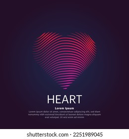 Vector logo heart color silhouette on a dark background. Heart shape icon with creative simple line art structure.  EPS 10 