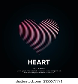 Vector logo heart color silhouette on a dark background. Heart shape icon with creative simple line art structure. EPS 10