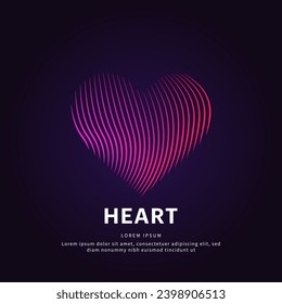 Vector logo heart color silhouette on a dark background. Heart shape icon with creative simple line art structure. heart logo vector template suitable for organization, company, or community. EPS 10