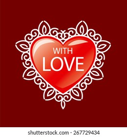 vector logo heart in floral ornament on a burgundy background