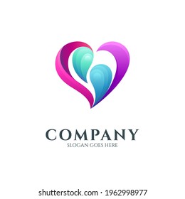 Vector logo of heart with water splash in gradient color concept