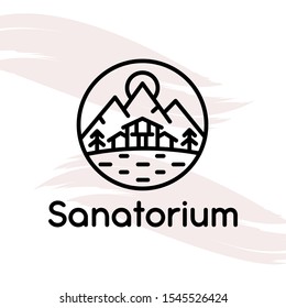 Vector logo for a holiday home, sanatorium, hotels. Holidays in the mountains. Vector illustration. Design elements for leisure, travel, travel, hotels, resorts.