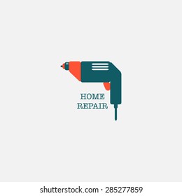 vector logo of home remodel tools. electric drill. can be used for stamp, banner, promotion and etc
