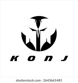 Vector logo of horse head silhouette and text KONJ spelling in bosnian language, speed design.