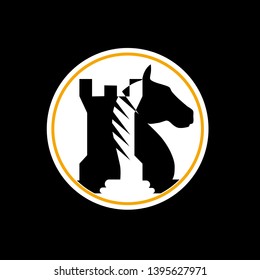 Vector logo horse and tower of chess, on round background