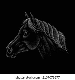 The Vector logo horse for T-shirt print  design or outwear.  Hunting style horse background. This drawing would be nice to make on the black fabric or canvas.