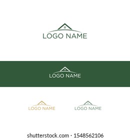 Vector logo for hotel, hostel, consulting and construction company. Green Eco house. Template for business card and web