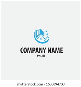 vector logo with house and building elements in blue. Can be used for cleaning companies