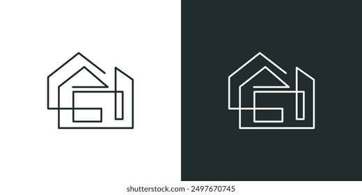 Vector Logo HOUSE AND BUILDING Minimalist Style LINE ART Creative Modern Abstract Vector