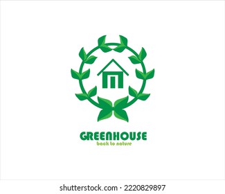 vector logo of a house or building that carries an environmentally friendly green theme