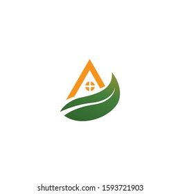 vector logo of a house with leaves