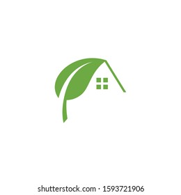 vector logo of a house with leaves