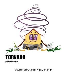 Vector logo house, located in a hurricane zone and tornadoes. It may serve as a sign, a warning about the dangers or advertise construction reliability.