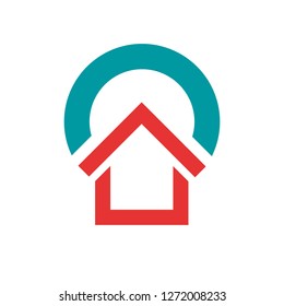 Vector logo house made with arrow and circle.