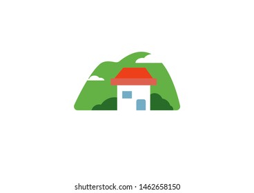 Vector logo house in mountains