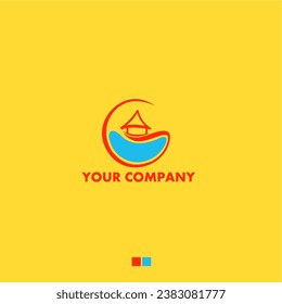 vector logo of house on water in circle shape