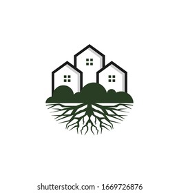 vector logo of a house with roots.