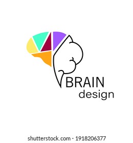 Vector logo with human brain and abstract triangles denoting creative train of thought, brain icon