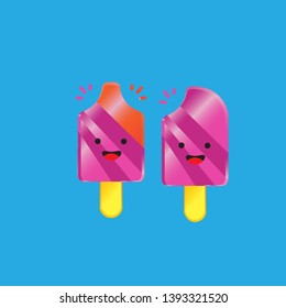 vector logo of ice cream stick with a cheerful face