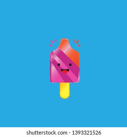 vector logo of ice cream stick with a cheerful face