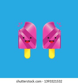 vector logo of ice cream stick with a cheerful face