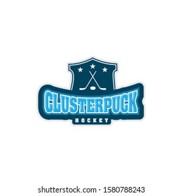 Vector logo for Ice Hockey sport. Creative contour illustration of hitting puck in goal.	