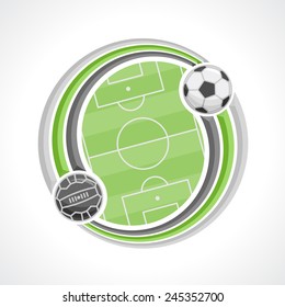 Vector logo icon abstract background for text notes on the football soccer club theme, round emblem with soccer field and ball 