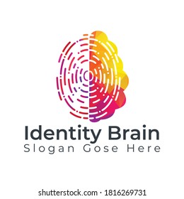 Vector Logo Icon With Brain And Fingerprint. Digital brain plus fingerprint vector template design.