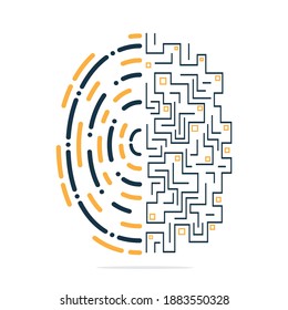 Icono De Logotipo Vector Con Cerebro Y Huella Negra. Diseño de plantillas de vector de huellas digitales y cerebro digital.