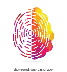 Icono De Logotipo Vector Con Cerebro Y Huella Negra. Diseño de plantillas de vector de huellas digitales y cerebro digital.