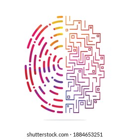 Icono De Logotipo Vector Con Cerebro Y Huella Negra. Diseño de plantillas de vector de huellas digitales y cerebro digital.