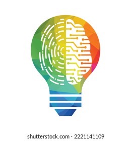 Vector Logo Icon With Brain And Fingerprint. Digital brain plus fingerprint vector template design.