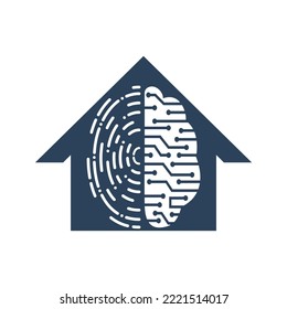 Icono De Logotipo Vector Con Cerebro Y Huella Negra. Diseño de plantillas de vector de huellas digitales y cerebro digital.
