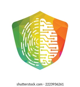 Vektorlogo-Symbol mit Gehirn und Fingerabdruck. Digitales Gehirn plus Fingerabdruck Vektordesign.	