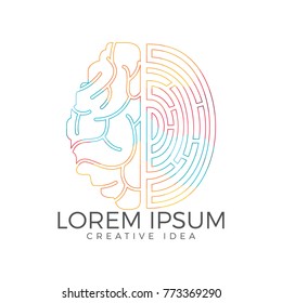 Icono del logotipo del vector con cerebro y huella digital.