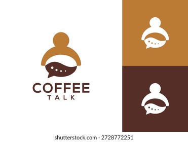 Vector logo icon coffee beans chat. Diseño de Vector de una tienda de bebidas y cafetería.