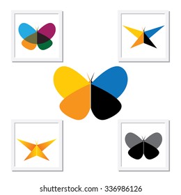 vector logo icon - colorful beautiful butterflies set. this has butterflies in various shapes and colors.
