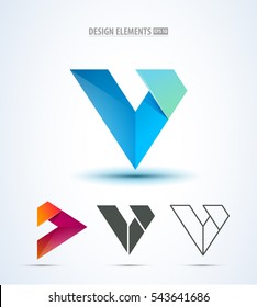 Vector logo icon design set isolated on white. Abstract letter v collection.