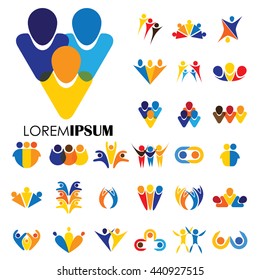 vector logo icon designs of people, children, friendship. this represents concepts like friends together, fun time, physical fitness & exercise, yoga & aerobics, team & teamwork, partnerships