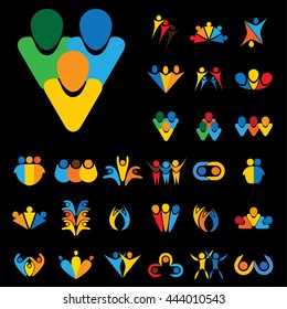 vector logo icon designs of people, children, friendship. this represents concepts like friends together, fun time, physical fitness & exercise, yoga & aerobics, team & teamwork, partnerships