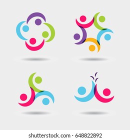 Vector Logo Icon Designs Of People, Children, Friendship. This Represents Concepts Like Friends Together, Fun Time, Physical Fitness & Exercise, Yoga & Aerobics, Team & Teamwork, Partnerships