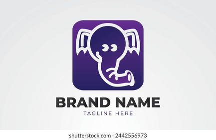 vector logo icon elephant in purple box