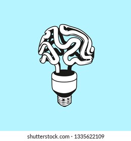 Vector logo icon, emblem with brain and light bulb. illustration in contemporary style. Design concept for start up, business solutions, high technology, development and innovation, creativity.