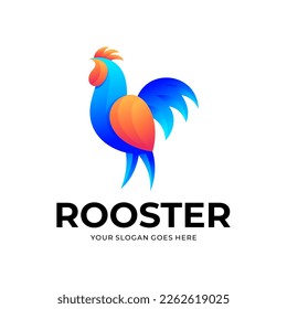 Vector logo icon illustration Rooster blue orange colorful style