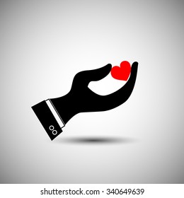 vector logo icon, love or heart in hand, this also represents expressing love, care,kindness 